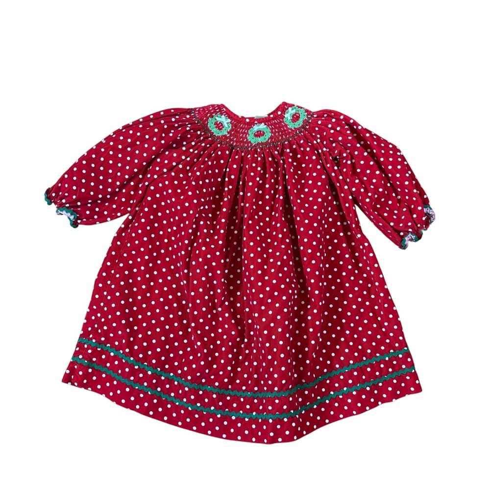 Classic Whimsy Smocked‎ Dress Kids Red Polka Dot Christmas Corduroy SIZE 2T